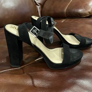 Black strap chunky heels